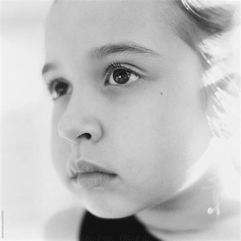 Black And White Close Up Portrait Of A Beautiful Young Girl Del
