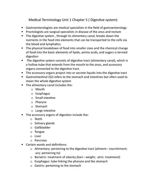 Medical Terminology Unit 1 Chapter 5 - Medical Terminology Unit 1