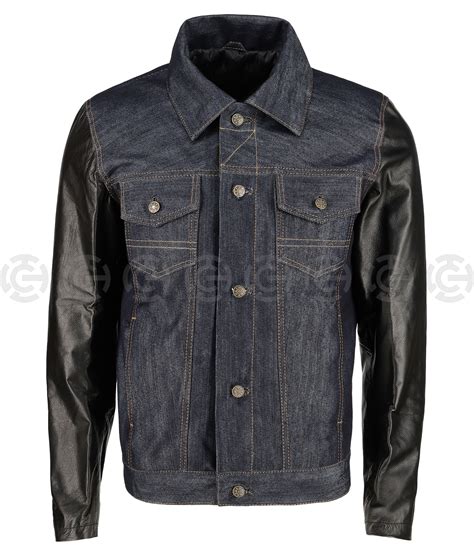 Mens Classic Denim With Leather Trucker Utility Jacket The Leather City