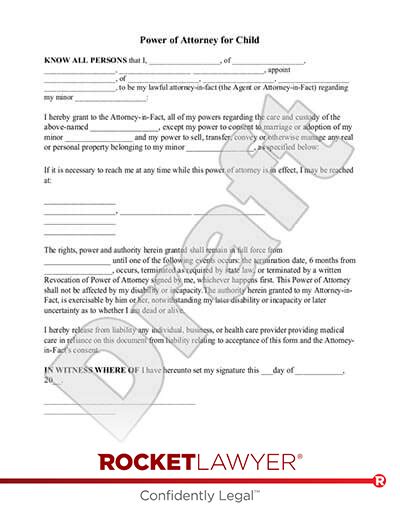 Free Power Of Attorney For Child Template And Faqs Rocket Lawyer