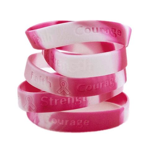 Set Of 12 Pink Camouflage Breast Cancer Awareness Silicone Bracelets