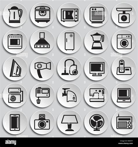 Home Appliance Icons Set On Plates Background For Graphic And Web