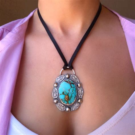 Modern Southwest Turquoise Necklace For Women Genuine Nevada Etsy
