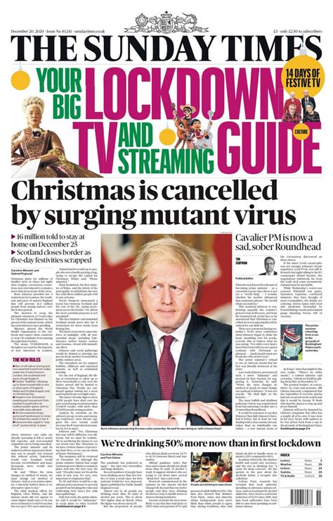 Sunday Times Front Page 20th of December 2020 - Tomorrow's Papers Today!
