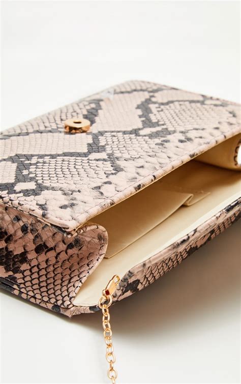 Snake Print Envelope Clutch Accessories Prettylittlething Usa