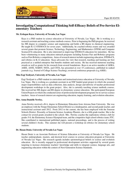 Pdf Investigating Computational Thinking Self Efficacy Beliefs Of Pre
