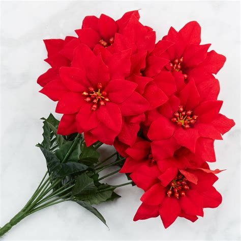 Red Artificial Poinsettia Bush Holiday Florals Christmas And Winter
