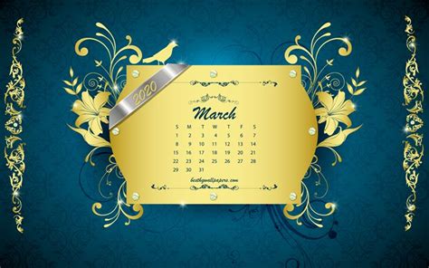 Download Wallpapers 2020 March Calendar Vintage Blue Background 2020