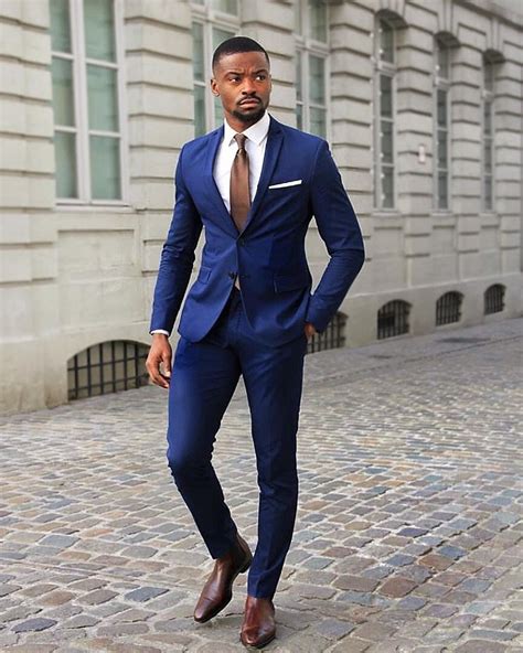 Check Out This Ultimate Navy Suit And Golden Brown Look Blazer Outfits Men Blue Blazer
