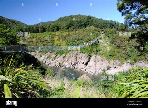 New Zealands Longest Swing Bridge Across The Buller River At Buller