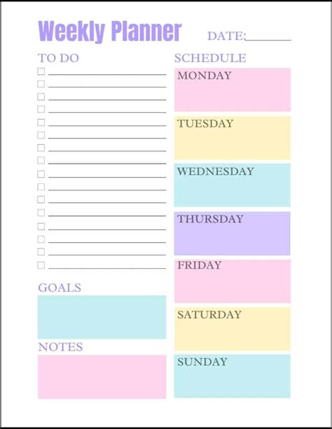 Cute Weekly Planner Printable Free Downloadable Template