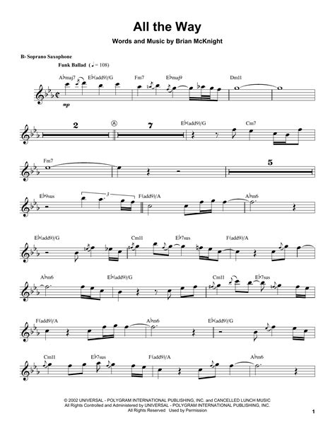 All The Way Sheet Music Kenny G Soprano Sax Transcription
