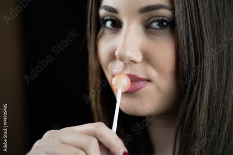 Young Woman Touching A Lollipop On Her Juicy Big Lips Nice Long Thin