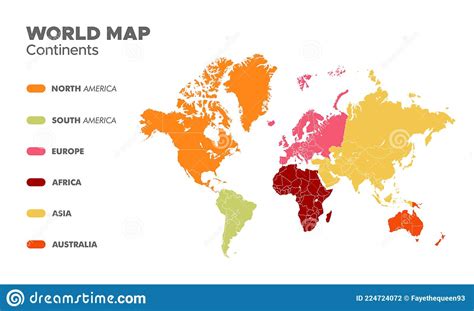 Mapa Mundial Dividido En Seis Continentes De Diferente Color