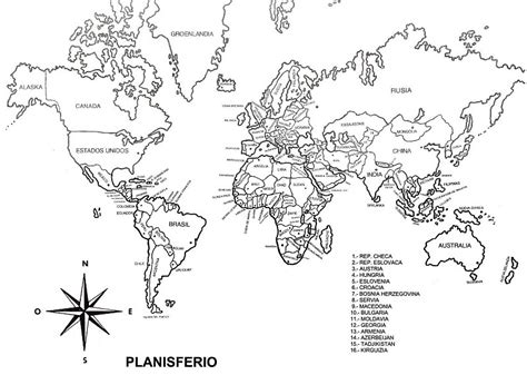 Planisferio Con Nombres Para Colorear Dibujo