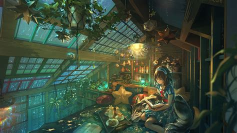Anime Girl With Book Lights Hd Anime Girl Wallpapers Hd Wallpapers