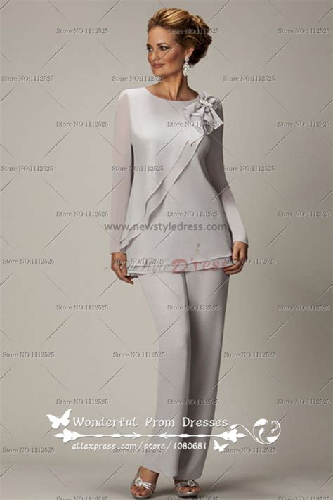 Mother of the bride dresses for women. Long Sleeves Light Gray Two piece Chiffon mother of the ...