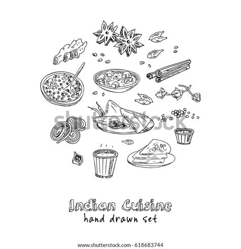 Vector Hand Drawn Set Indian Cuisine Stock Vector Royalty Free