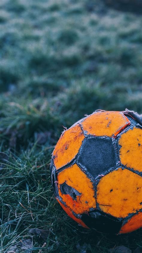 Hd Wallpaper Orange And Black Soccer Ball On The Field Sphere Grass