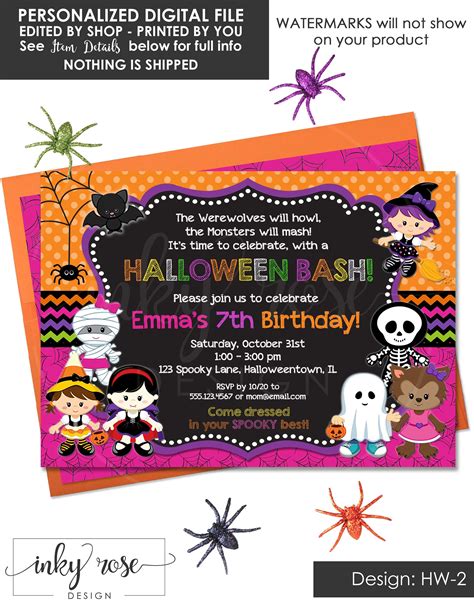 Printable Or Printed Halloween Birthday Invitationwitch Invitation