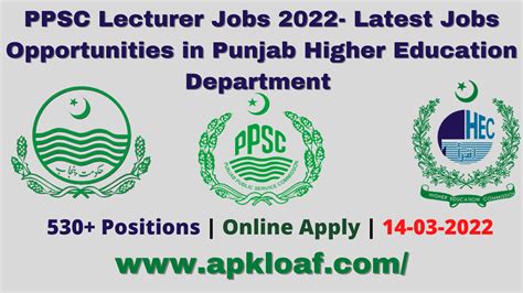 PPSC Lecturer Jobs Latest Jobs Opportunities In Punjab Higher Education Department