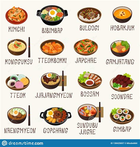 For koreans, earth's natural foods are the essence of their diet and culture. Korean Food Vector Illustration Set Stock Vector ...