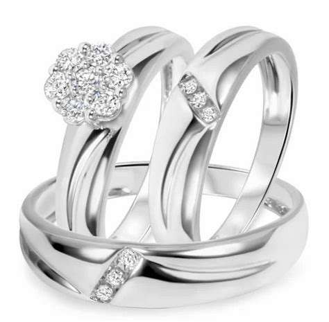 Womens Diamonds Trio Ring Set In 10k White Gold Weight 9000 Gms