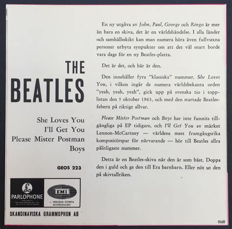 Nostalgipalatset Beatles She Loves You 3 Ep Swe 64 Rare Pink Ps