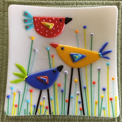 Birds In The Garden Plate By Kim Natwig 9 Square And Soft Fused Glass Fusion Ideas Glass