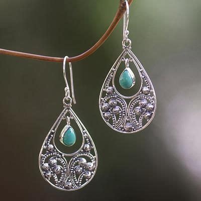 Sterling Silver And Reconstituted Turquoise Dangle Earrings Bali