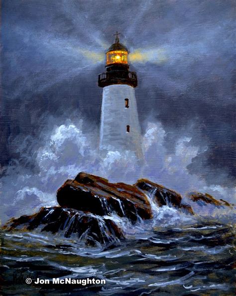 A Painting Of A Lighthouse In The Ocean