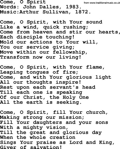 Pentecost Hymns Song Come O Spirit Lyrics And Pdf