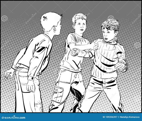 Hooligan Boys Teen Boys In Fist Fight Fighting Boys Cartoon Vector