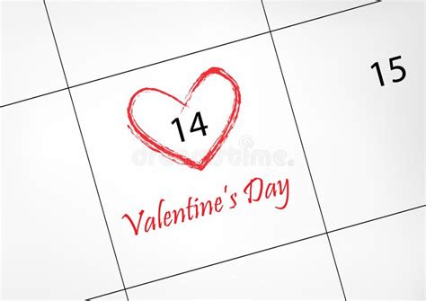 Calendar With 14 February Valentines Day Date Circled In Red Heart