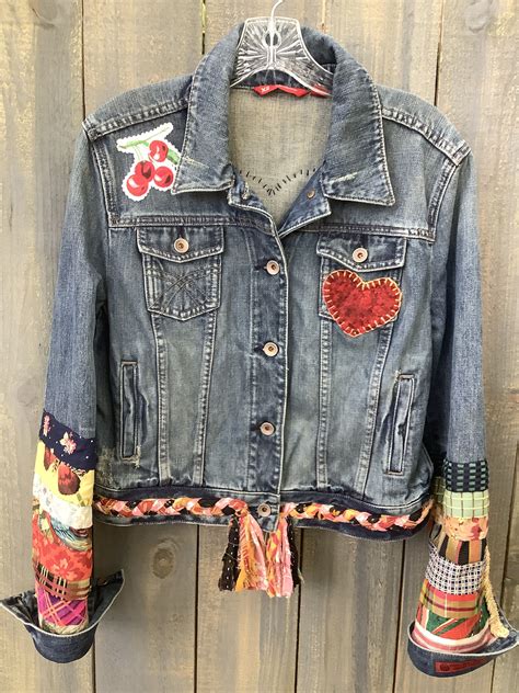 Hold For Sherry Embellished Denim Jean Jacket Cherries And Hearts