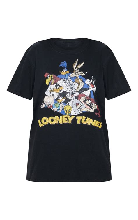 Black Looney Tunes Print Oversized T Shirt Prettylittlething Aus