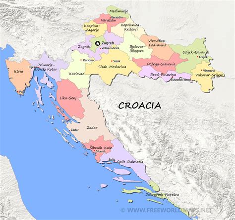 Europa central y oriental mapa. Mapa de Croacia