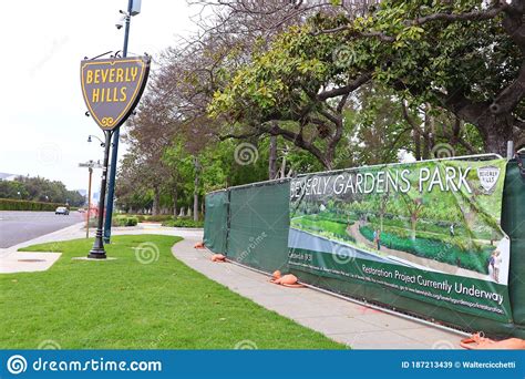 Beverly Hills Sign At Beverly Gardens Park On Santa Monica Blvd