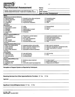 Psychosocial Assessment Template Fill And Sign Printable