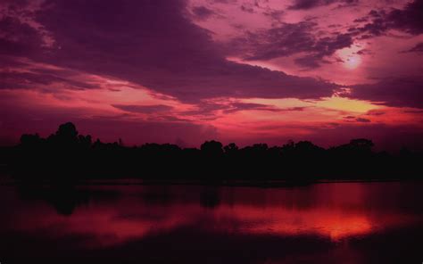 Download Wallpaper 3840x2400 Twilight Lake Trees Sunset Sky Purple