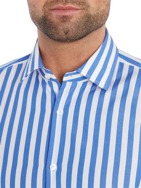 Lyst Boss Slim Wide Stripe Shirt In Blue For Men