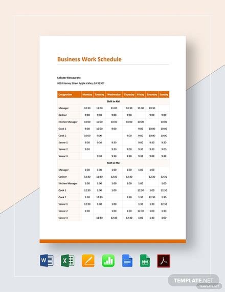 7 Business Work Schedule Templates 6 Free Word Pdf Format Download
