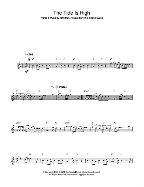 Chordsound to play your music, study scales, positions for guitar, search, manage, request and send chords, lyrics and sheet music. The Tide Is High sheet music by Blondie (Flute - 45185)