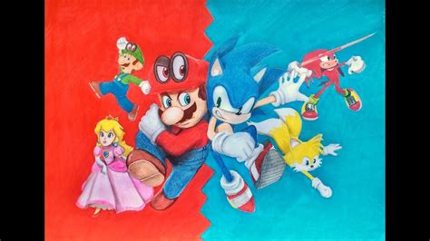 Speed Drawing Sonic Vs Mario Odyssey Youtube