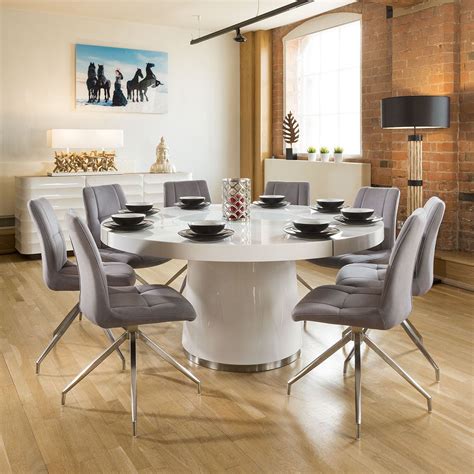 Check spelling or type a new query. Large Round White Gloss Dining Table Lazy Susan + 8 Grey ...