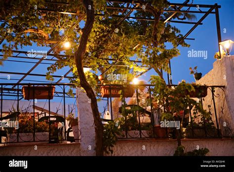 Terrace Of A Restaurant In The White Village Of Mijas Malaga Costa