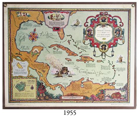Large Vintage 1940 Treasure Map Entitled A Treasure Hunters Map Of