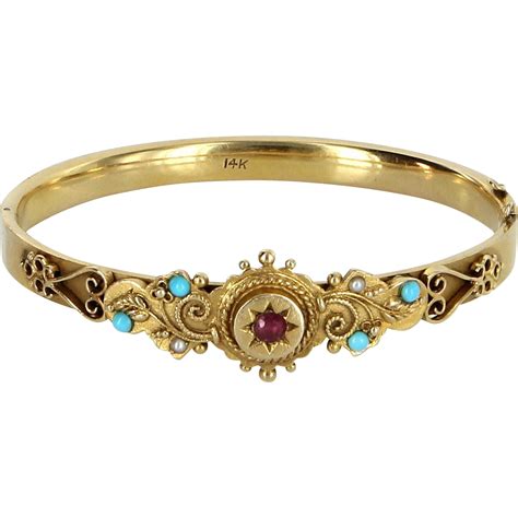 Victorian 14k Gold Etruscan Bangle Bracelet From Mur Sadies On Ruby