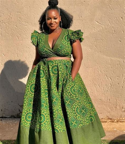 Green Shweshwe Dresses Sunika Traditional African Clothes