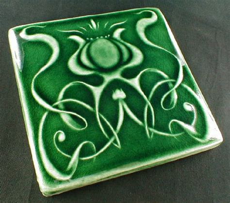 Art Nouveau Tile Wall Tile Green Ceramic Art Tile Ceramic Etsy